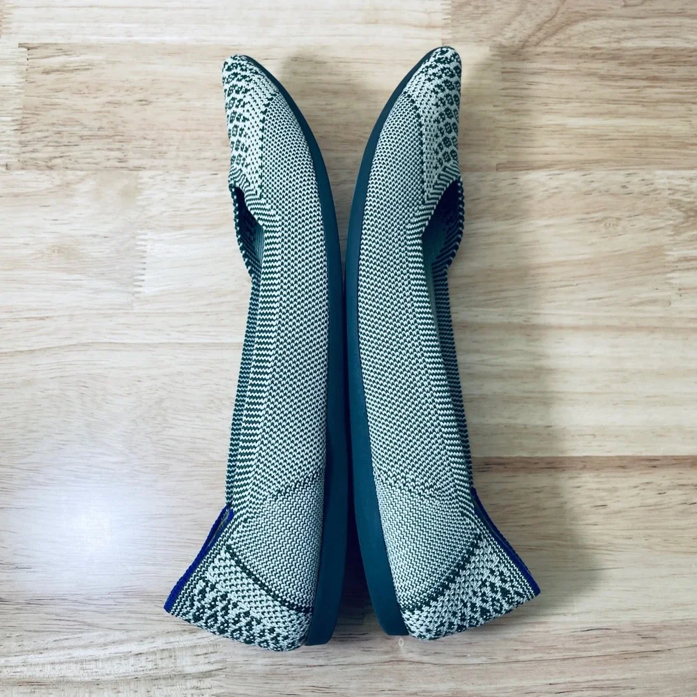 Rothy's The Point Olive Green White Geometric Knit Flats Shoes Women's 9